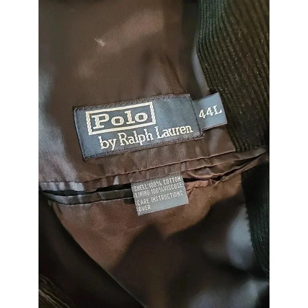 Polo Ralph Lauren Men's Corduroy Blazer 3 Button Black Sz 44 L Long 100% Cotton